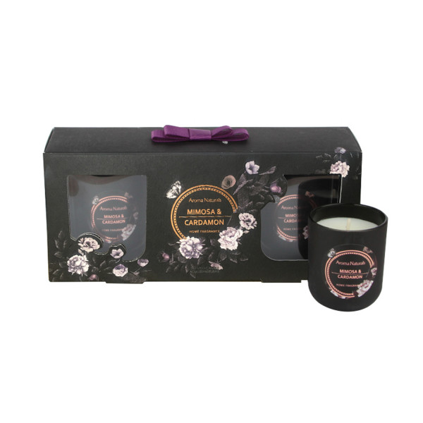 Scented candles set NOIR 3 pieces | Mimosa &amp; Cardamon | Height 6.5 cm, diameter 5.5 cm | Wax weight 3 x 64 gr