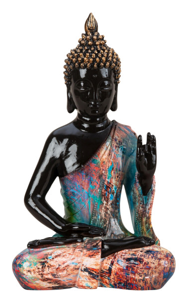 Buddha sculpture &quot;Colorful Art&quot; made of polyresin black/coloured Height 31cm Width 18cm