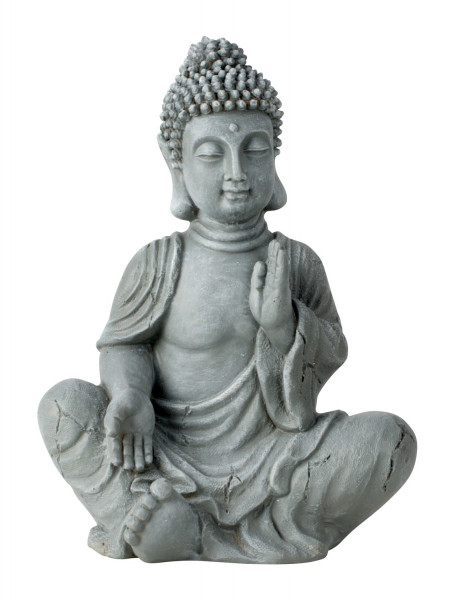 Moderne Skulptur Deko Gartenfigur Buddha aus Kunststein grau Höhe 40 cm Breite 30 cm