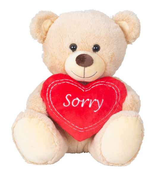 Teddy bear cuddly bear with bow and heart &quot;Sorry&quot; 30 cm tall Plush bear cuddly toy velvety soft