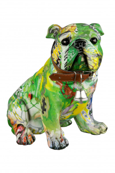 Moderne Skulptur Dekofigur Mops Hund POP Art aus Kunststein Mehrfarbig 22x23 cm
