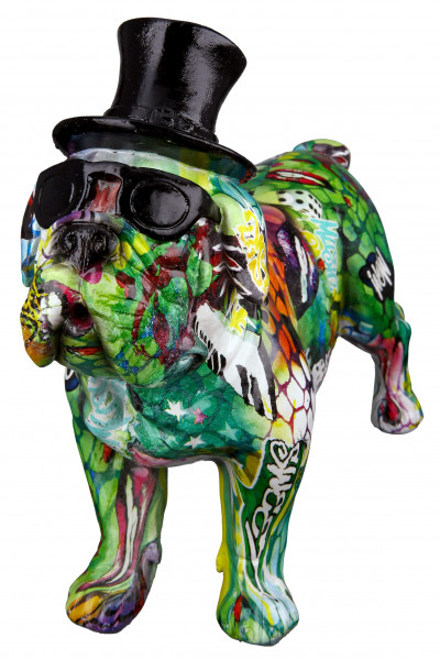 Modern sculpture decorative figure pug dog street art made of artificial stone multicolored (27x24 cm)