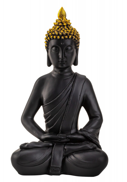 Modern sculpture decorative figure Buddha made of artificial stone black / gold height 30 cm width 18 cm