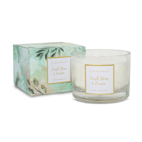 Scented candle FLEUR | Fresh Stems &amp; Fressia | Height 8 cm, diameter 10.1 cm Wax weight 310gr |