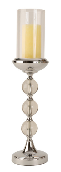 Modern windlight Candlestick of metal and glass in silver Height 53 cm Diameter 13 cm