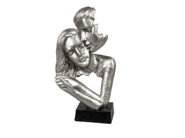 Exklusive Deko Büste Skulptur Liebespaar aus Keramik weiß/Silber Höhe 30 cm