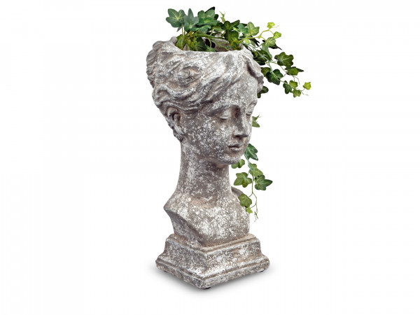 Pflanzbüste Pflanztopf im Antiken Stil Pflanzgefäß aus Magnesia Höhe 36 cm wetterfest und mit Relief