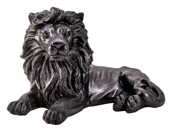 Modern sculpture decoration figure lion made of artificial stone black glittering lying 52x32 cm