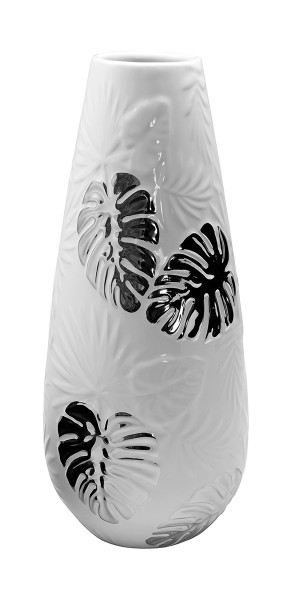 Modern decorative vase flower vase table vase made of ceramic white / silver height 25 cm
