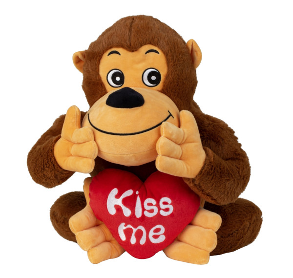 Plüschtier Teddybär Gorilla mit rotem Herz KISS ME Höhe 40 cm sitzend kuschelig weich
