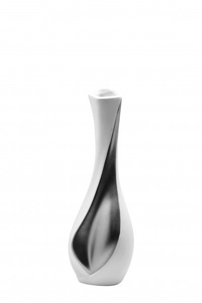 Moderne Dekovase Blumenvase Tischvase Vase aus Keramik weiß/silber 10x26 cm