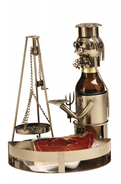 Extravaganter Bier Flaschenhalter Schwenker mit Tablett aus Metall Höhe 24 cm