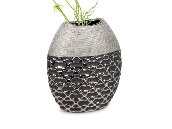 Modern decorative vase flower vase table vase ceramic vase black / silver glossy and matt 22x25 cm