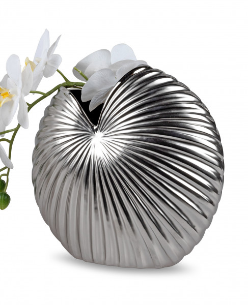Moderne Dekovase Blumenvase Tischvase Vase aus Keramik silber matt 22x22 cm
