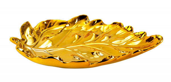 Moderne Dekoschale Obstschale Schale Blatt aus Porzellan Gold 17x10 cm