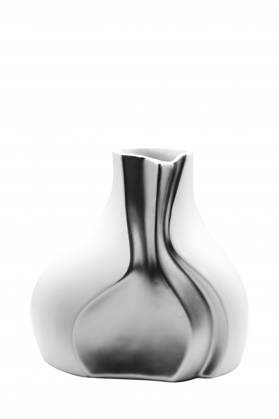 Moderne Dekovase Blumenvase Tischvase Vase aus Keramik weiß/silber 19x19 cm