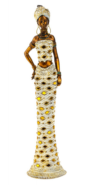 Moderne Skulptur Dekofigur Frau Afrikanerin stehend gold/braun Höhe 33 cm