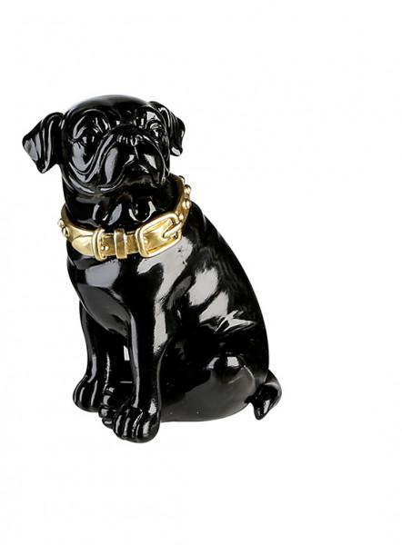 Modern sculpture Dekofigur dog made of artificial stone black with gold collar (11x16 cm)
