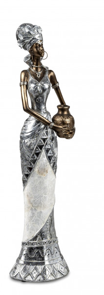 Moderne Skulptur Dekofigur Frau Afrikanerin stehend handbemalt silber/gold Höhe 40 cm *1 Stück*