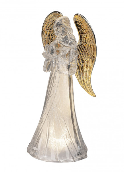 Beautiful angel sculpture with LED lighting Christmas Christmas decoration made of acrylic, height 22 cm