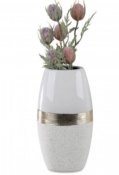 Moderne Dekovase Blumenvase Tischvase Vase aus Keramik weiß/gold 13x25 cm