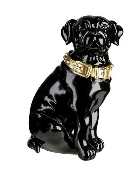 Modern sculpture decorative figure dog made of artificial stone black with gold collar (16x26 cm)