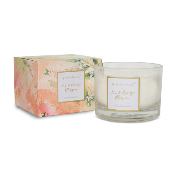 Scented candle FLEUR | Iris &amp; Orange Blossom | Height 10 cm, Ø 9.3 cm | Wax weight 195gr | Burn time 35-40 hours | Environmentally friendly &amp; 100% soy wax