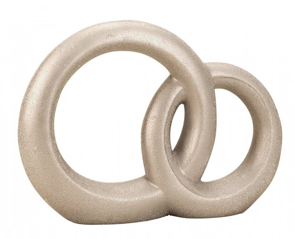 Moderne Skulptur Dekofigur 2 Ringe Hochzeitsdeko aus Keramik mit Perlenstruktur in silber Höhe 24 cm