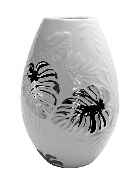 Moderne Dekovase Blumenvase Tischvase Vase aus Keramik weiß/silber Höhe 20 cm