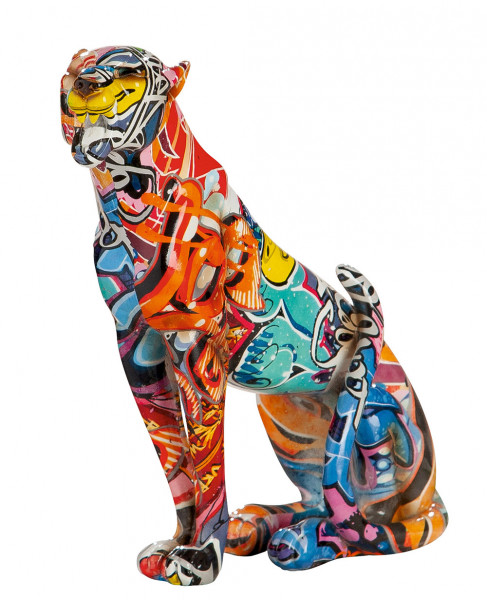 Moderne Skulptur Dekofigur Gepard stehend POP ART aus Kunststein Mehrfarbig 21x21 cm