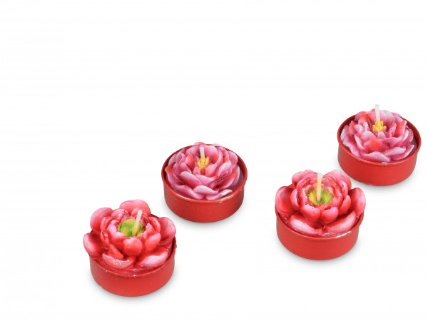 Wunderschöner Teelichtsatz Teelicht Kerzen in Form von Pfingstrosen rosa im 6er Pack Höhe 4 cm