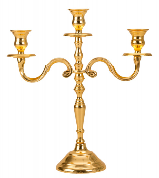 Candlestick 3-armed Candlestick Candlestick metal, gold-plated Height 31 cm