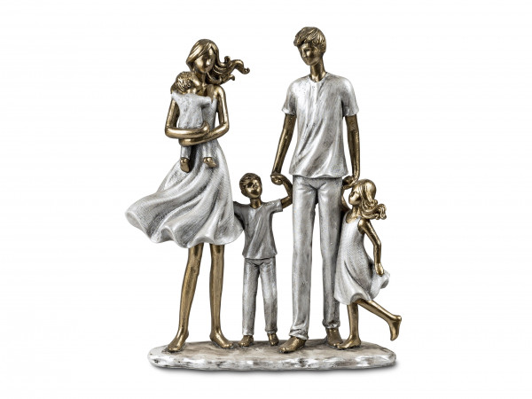 Modern sculpture decorative figure family on base silver/gold 21x27 cm