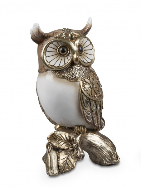 Modern sculpture decoration figure owl made of artificial stone Luxor gold height 17 cm