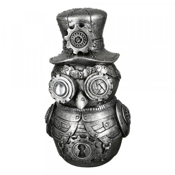Exclusive sculpture decorative figure owl in a cool design made of artificial stone in silver 13x23 cm