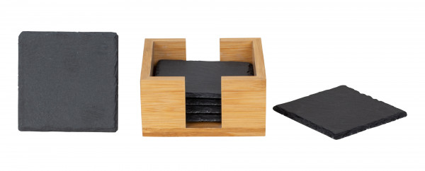 Schiefer Untersetzer Set (6 Stück) inkl. Holzbox – Dekorative Untersetzer aus 100% Natur Schiefer