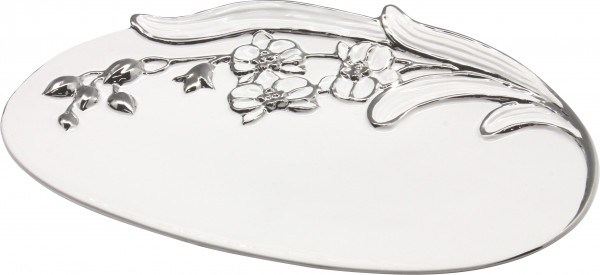 Modern decorative fruit bowl &#039;Sophia&#039; ceramic white / silver 28x38 cm