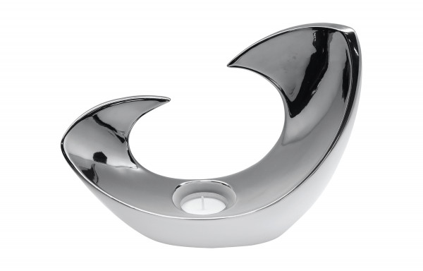 Modern tealight holder Ceramic lantern holder white silver glossy 24x18 cm