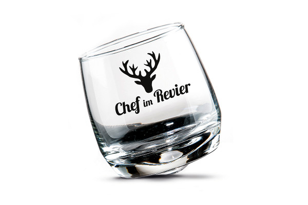 2 er Set Whisky-Gläser Rumgläser Wackelglas Chef im Revier 7,5x8,5 cm