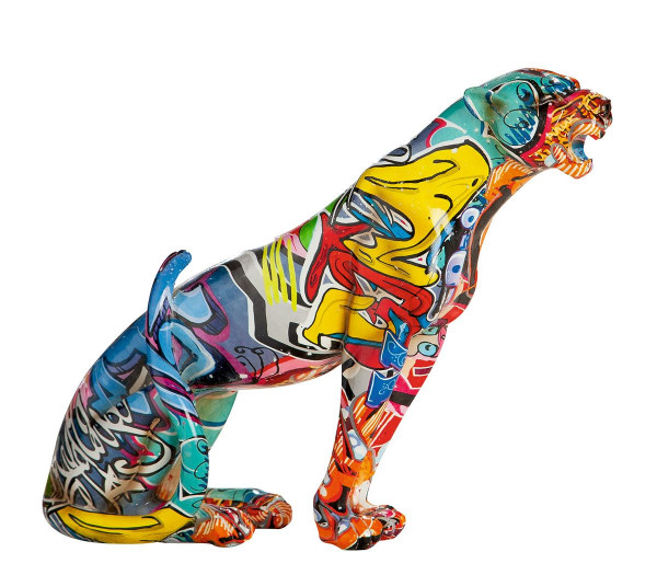 Moderne Skulptur Dekofigur Gepard stehend POP ART aus Kunststein Mehrfarbig 29x29 cm