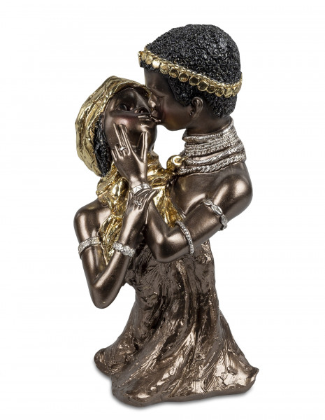 Exclusive decorative bust sculpture decorative figure lovers Africa made of artificial stone gold 15x27 cm