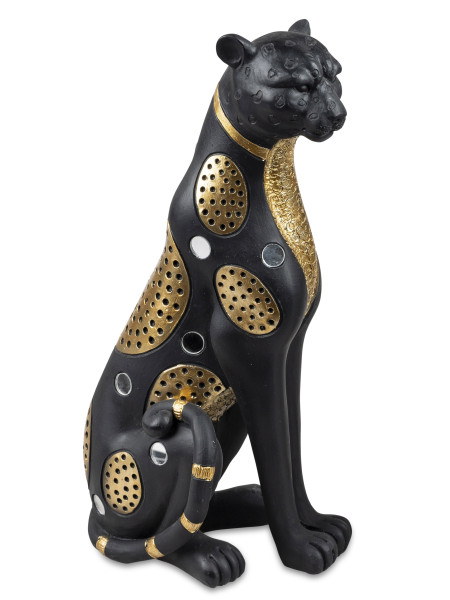 Moderne Skulptur Dekofigur Gepard stehend aus Kunststein schwarz/gold 16x30 cm