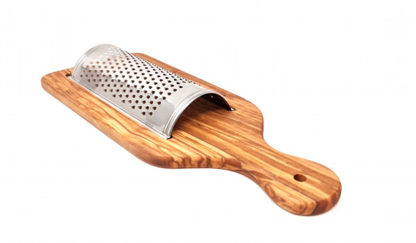 Grater grater made of stainless steel kitchen grater with handle made of olive wood hand grater for vegetables fruit parmesan 28x10 cm