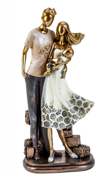 Moderne Skulptur Deko Figur Liebespaar auf Sockel mehrfarbig Höhe 33 cm
