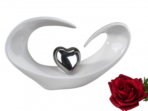 Modern sculpture in the shape of a heart white / silver 31x18cm