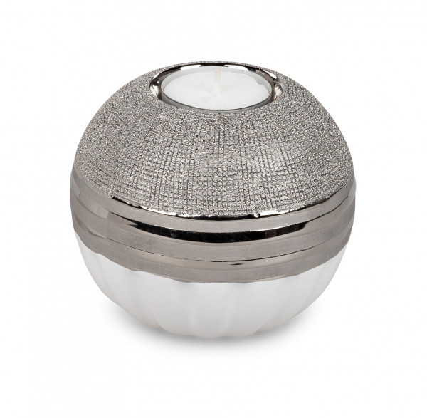 Modern tealight holder tealight lamp lantern made of ceramic white / silver 10x10 cm