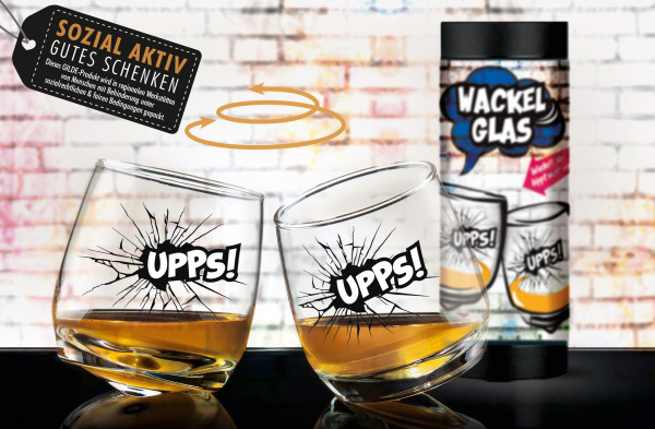 Set of 2 whiskey glasses, rum glasses, wobbly glass, swivel glass in a gift box, 7.5 x 8.5 cm, 200 ml