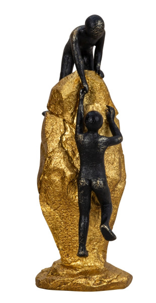 Skulptur Stein mit Menschen &quot;Helfende Hand&quot; aus Kunststein gold und schwarz Höhe 26,5cm Breite 10cm