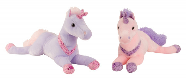 Cuddly plush unicorn lying to love in pink or purple length 52 cm