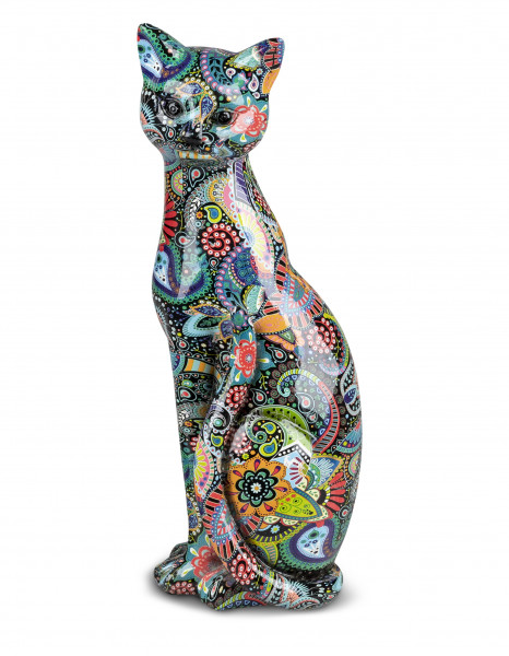 Moderne Skulptur Dekofigur Katze POP ART aus Kunststein mehrfarbig Höhe 35 cm *1 Stück